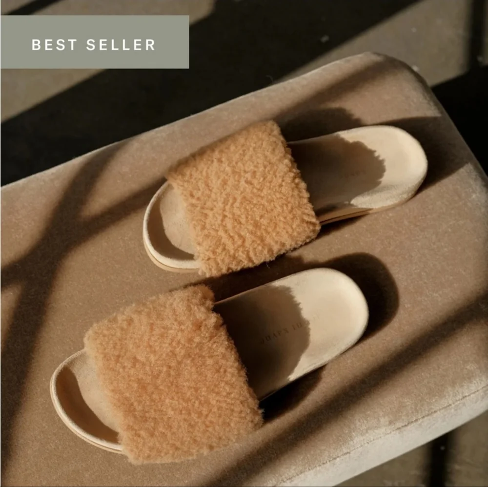 NEW Jenni Kayne Shearling Slides Tan size‎ 38/8